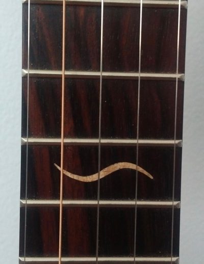 Curly Maple Inlays of Pattison Logo River Fish on Ebony Fingerboard